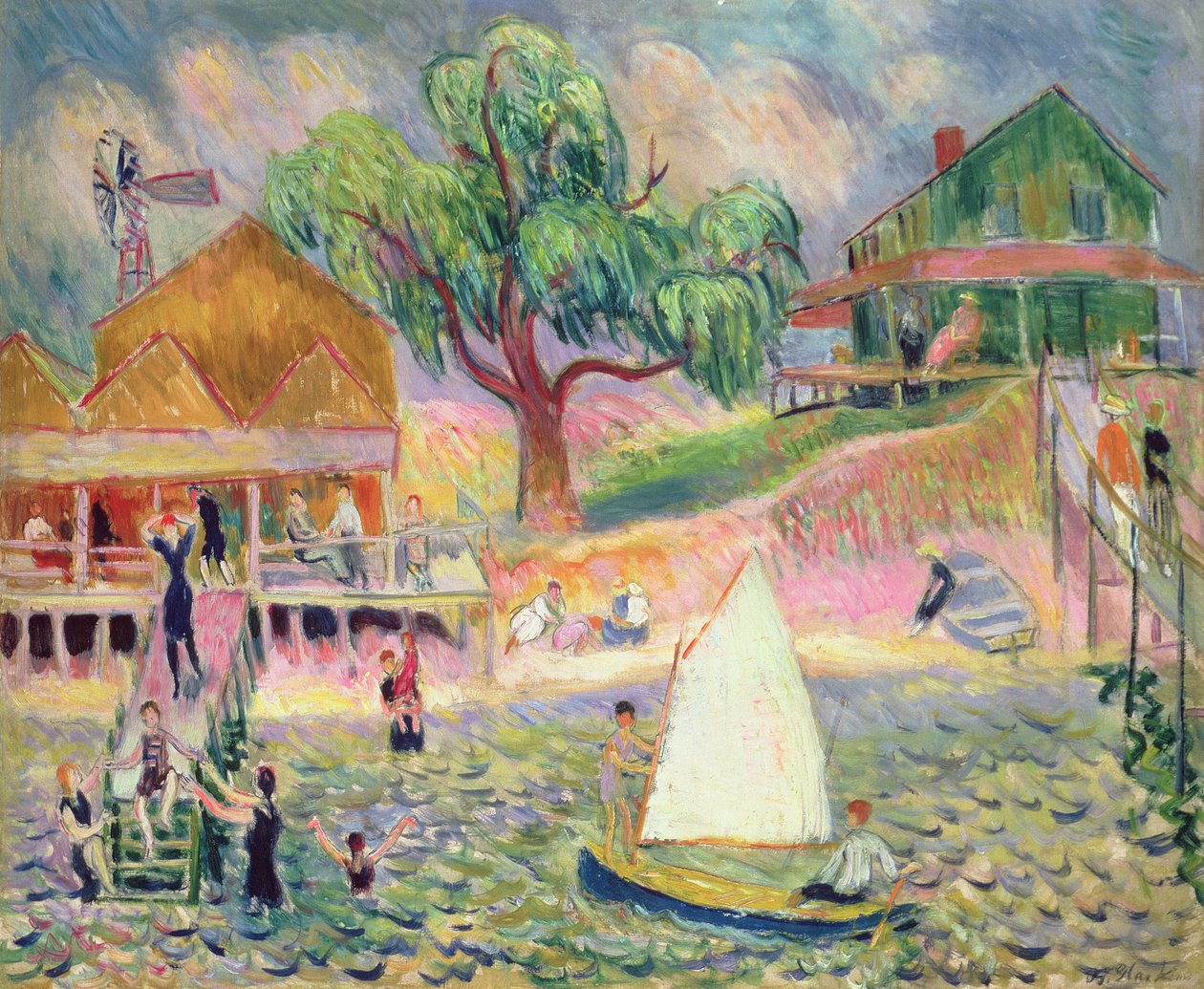 Het groene strandhuisje, Belport, Long Island door William James Glackens