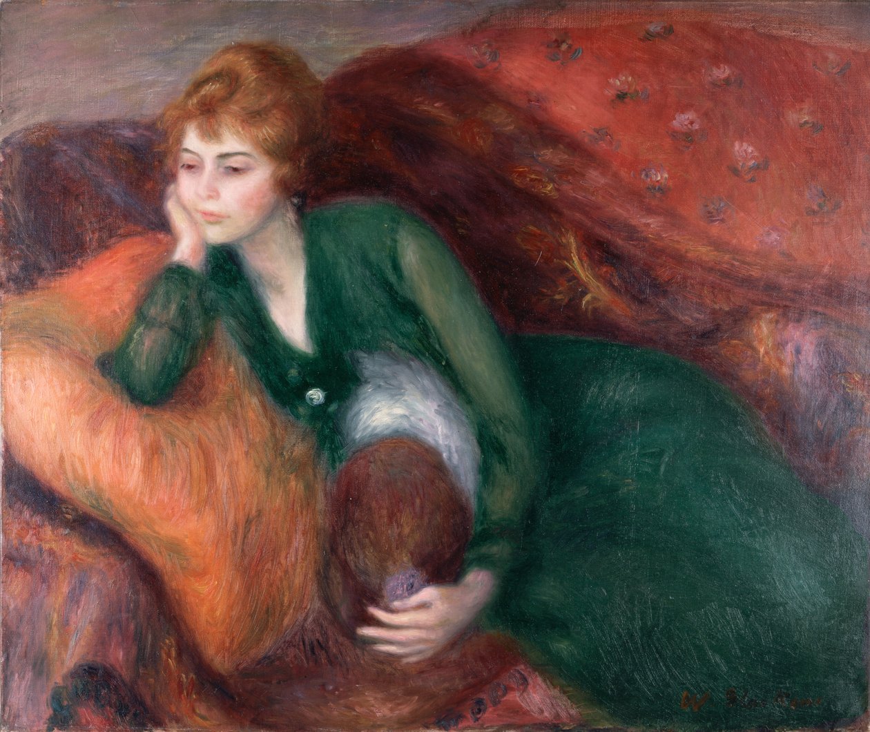 Jonge vrouw in het groen, ca. 1915 (olieverf op doek) door William James Glackens