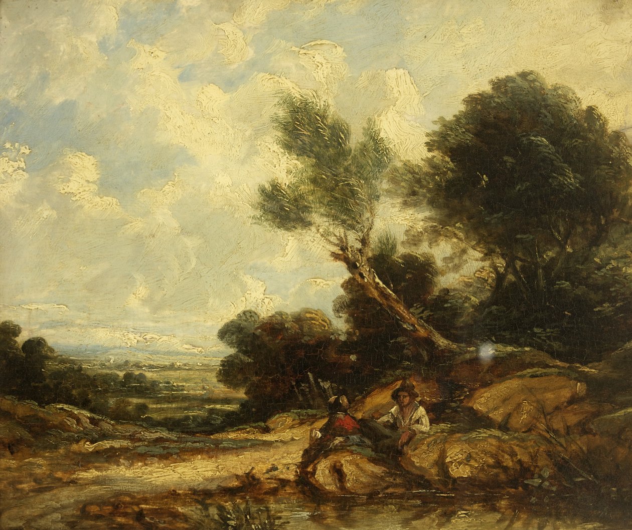 Landschap met figuren door William James Muller