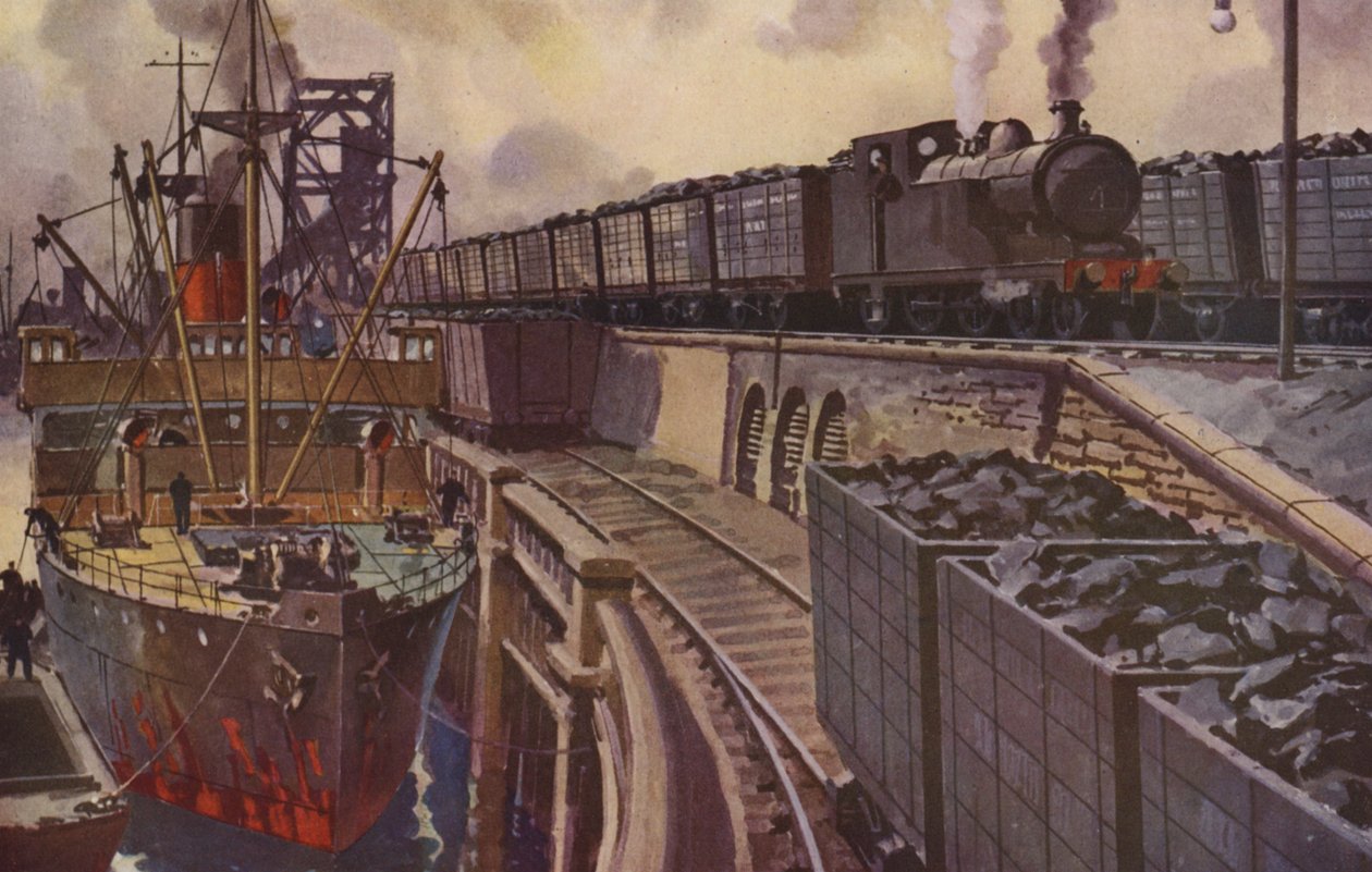Een kolentrein getrokken door een 4-4-2 tanklocomotief (kleurenlitho) door William John Patton McDowell