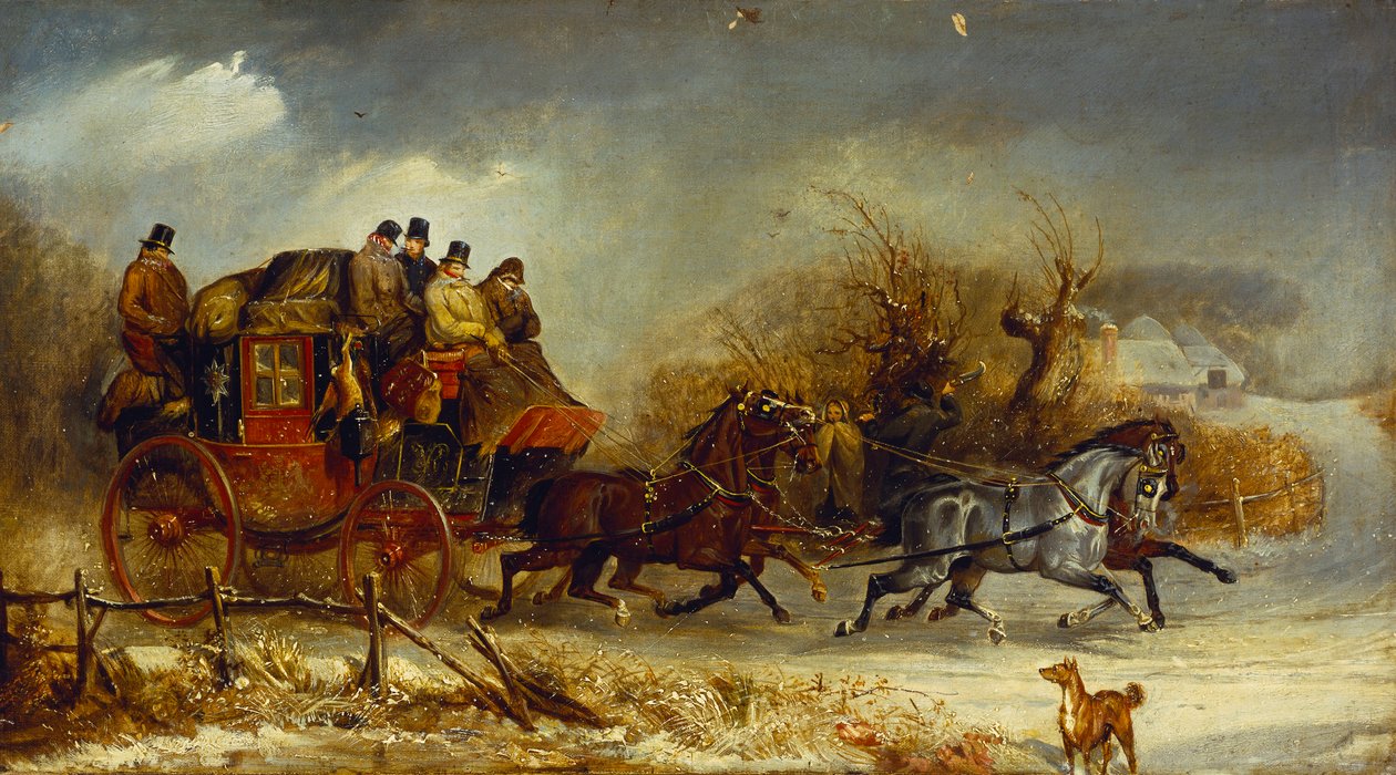 Koetsscène - Door de vier seizoenen: Winter door William Joseph Shayer