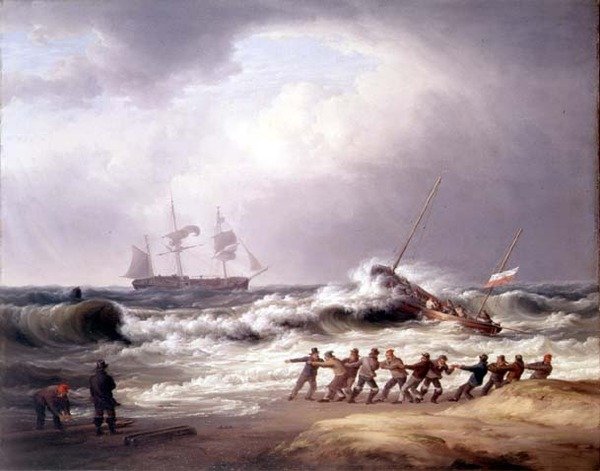 Reddingsboot gaat naar een schip in nood door William Joy
