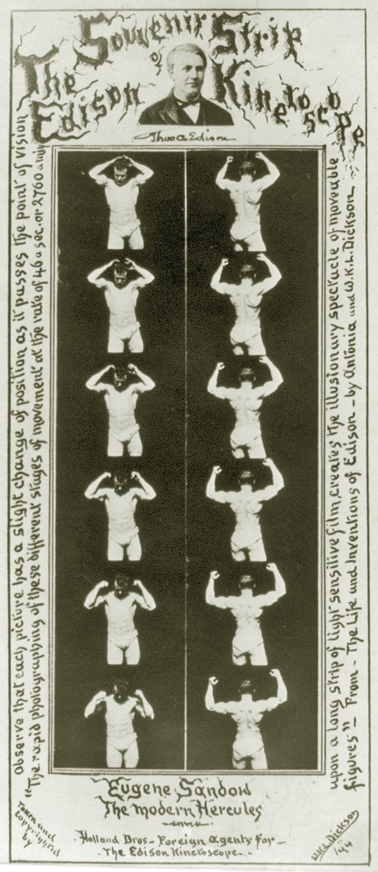 De souvenirstrip van Edison Kinetoscoop Eugene Sandow, de moderne Hercules, c.1894 door William Kennedy Laurie Dickson