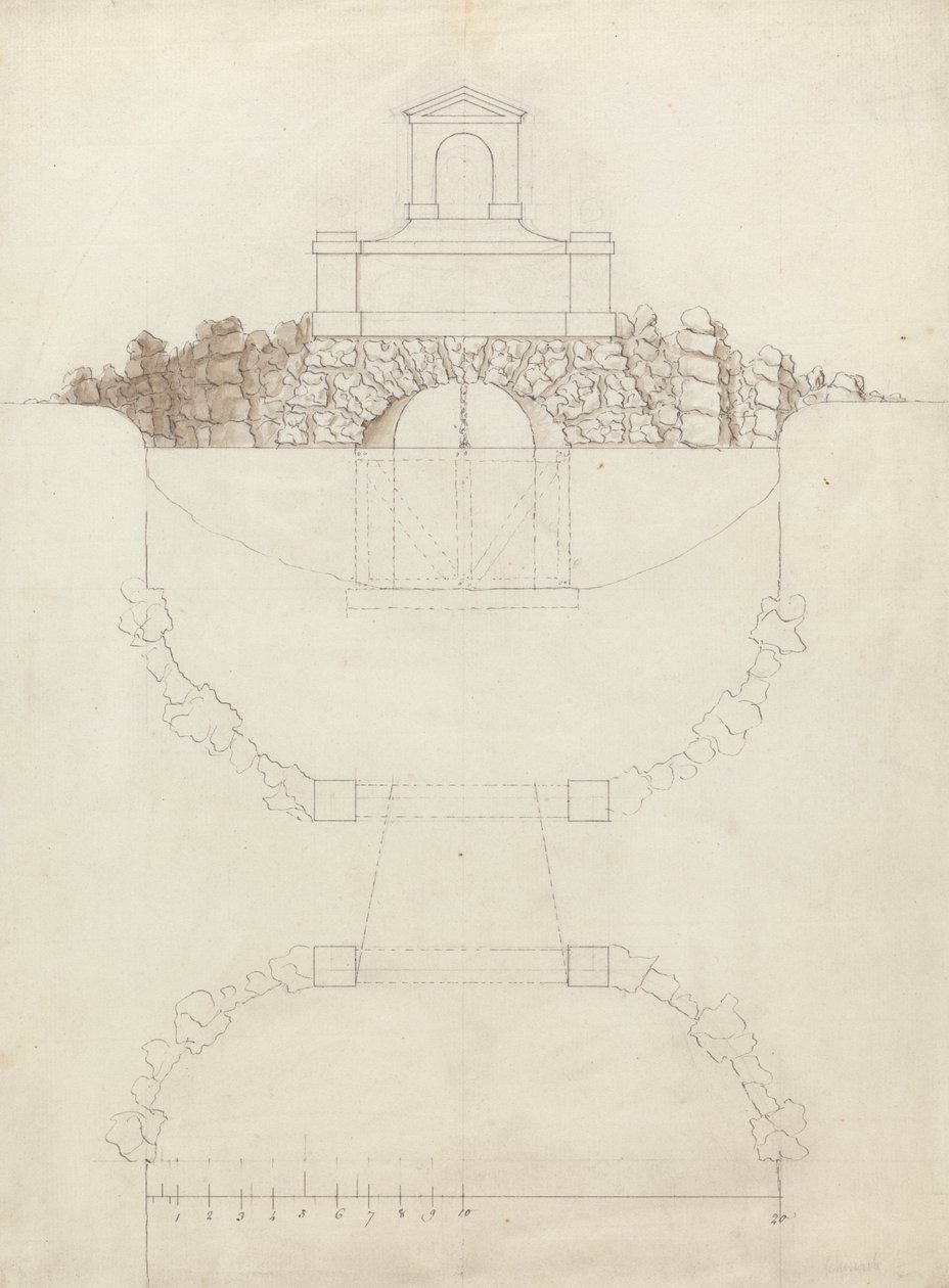 De Waterval bij Chiswick House, Middlesex: Elevatie en Plattegrond door William Kent