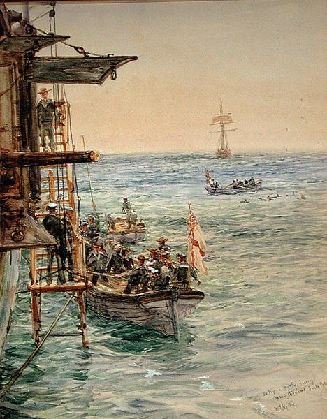Eclipse Party vertrekt van H.M.S. Theseus, Santa Pola door William Lionel Wyllie