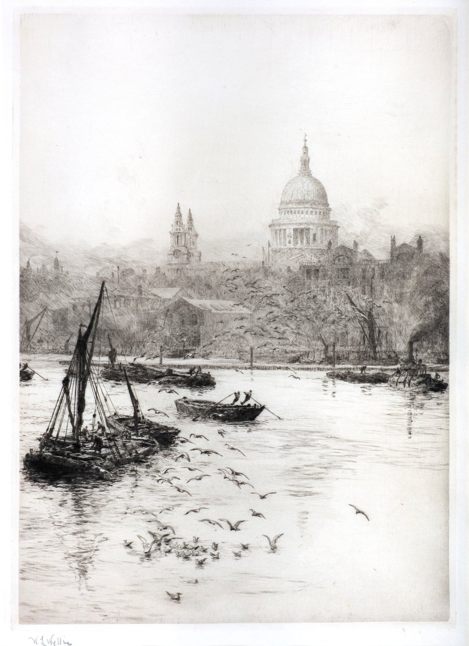 Schepen en meeuwen onder St. Pauls door William Lionel Wyllie