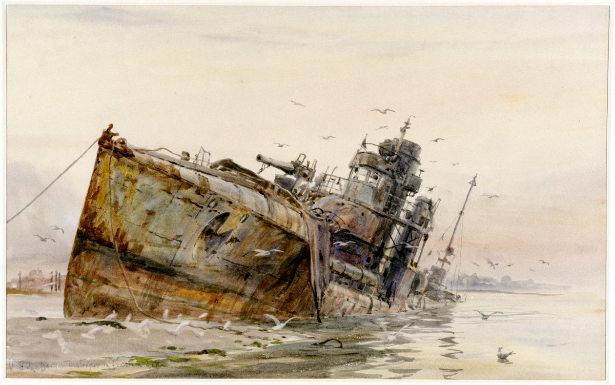 V82 Duitse Torpedoboot in Fountain Lake, ca. 1920-22 door William Lionel Wyllie