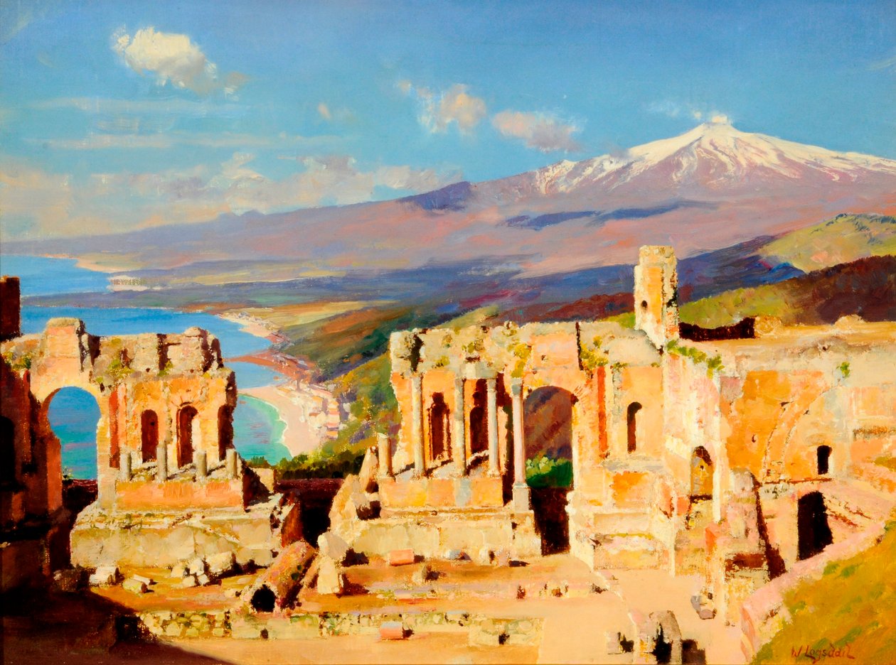 Het Griekse theater, Taormina, Sicilië door William Logsdail