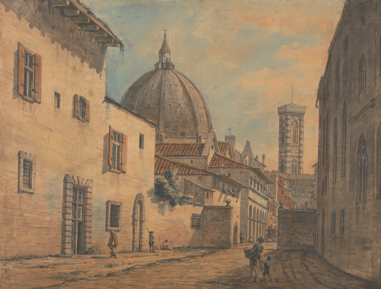 Een straat in Florence met de Duomo en Campanile op de achtergrond door William Marlow