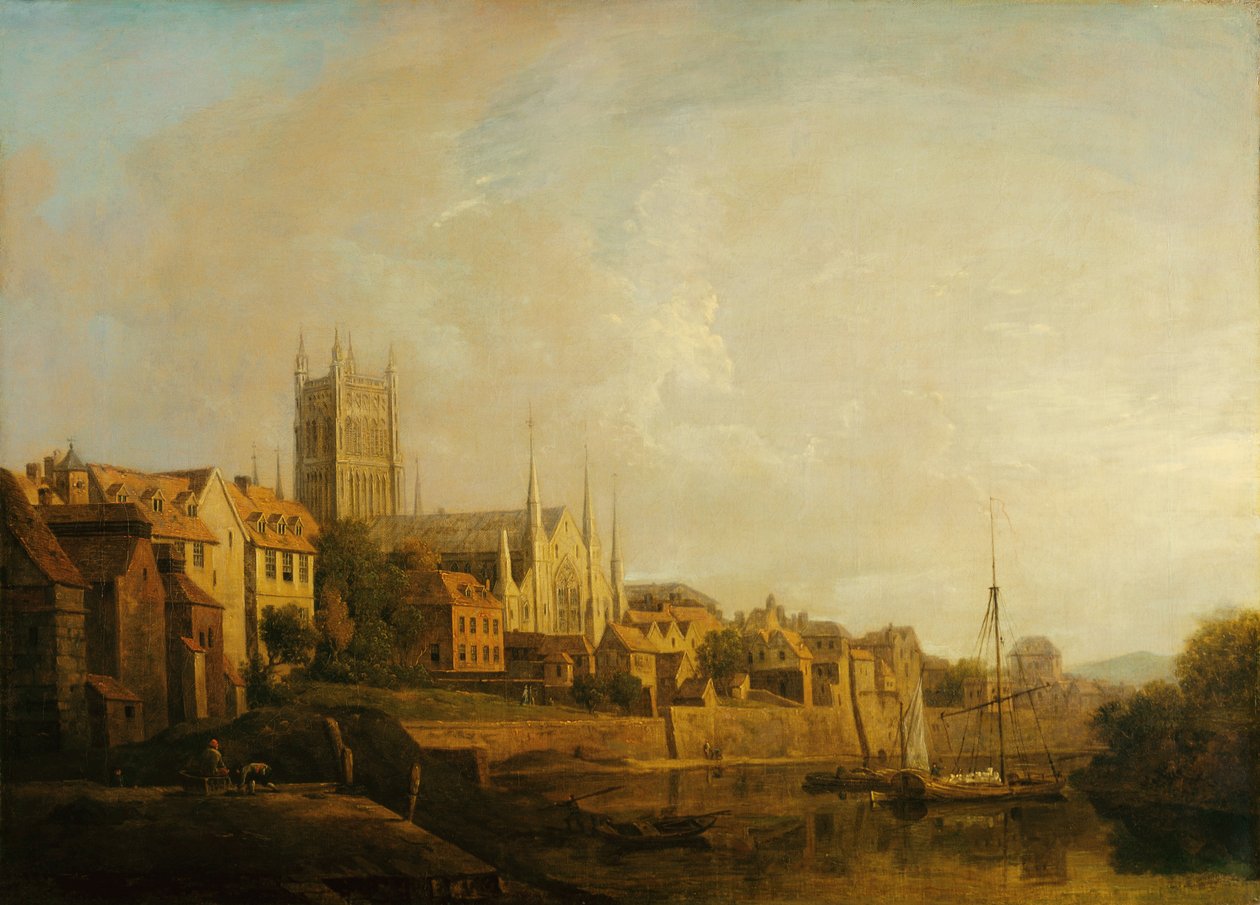 Een Uitzicht op Worcester Kathedraal vanaf de Rivier door William Marlow