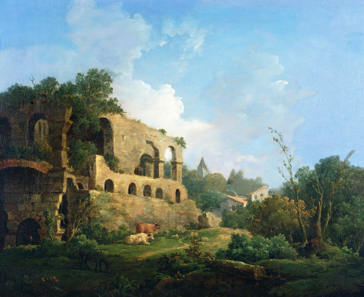 Italiaans Landschap met een Huis nabij Klassieke Ruïnes door William Marlow