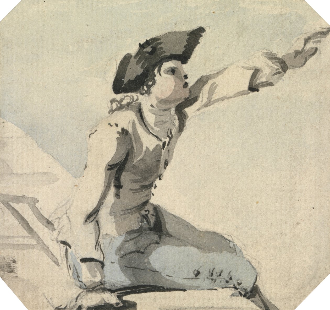 Man Zittend op een Parapet die zijn Linkerarm Zwaait door William Marlow
