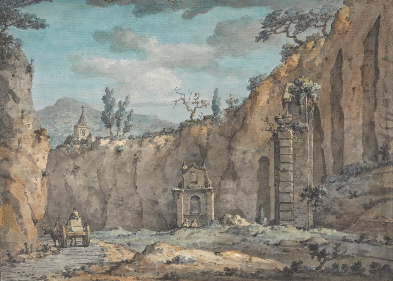 Ossenkar in de Grot van Posillipo door William Marlow