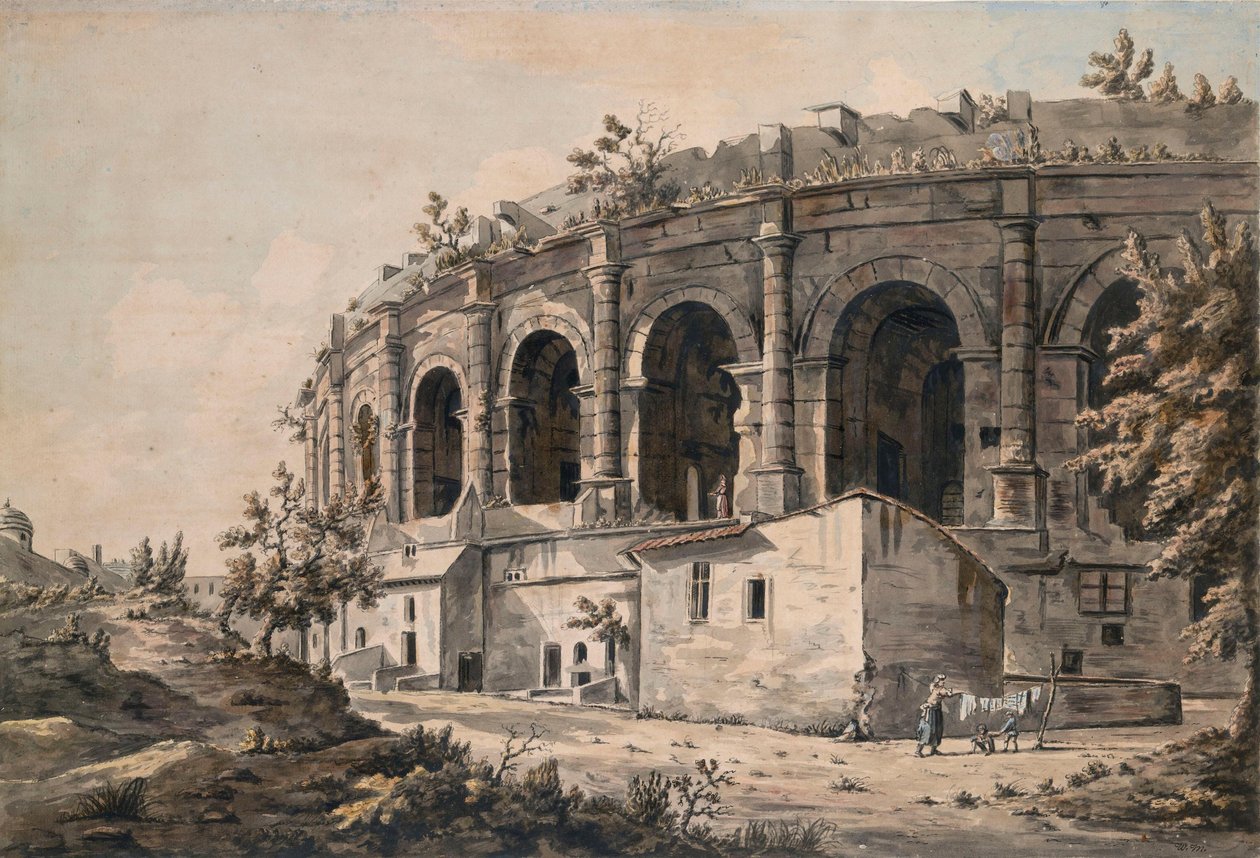 Het amfitheater in Nîmes, Zuid-Frankrijk door William Marlow