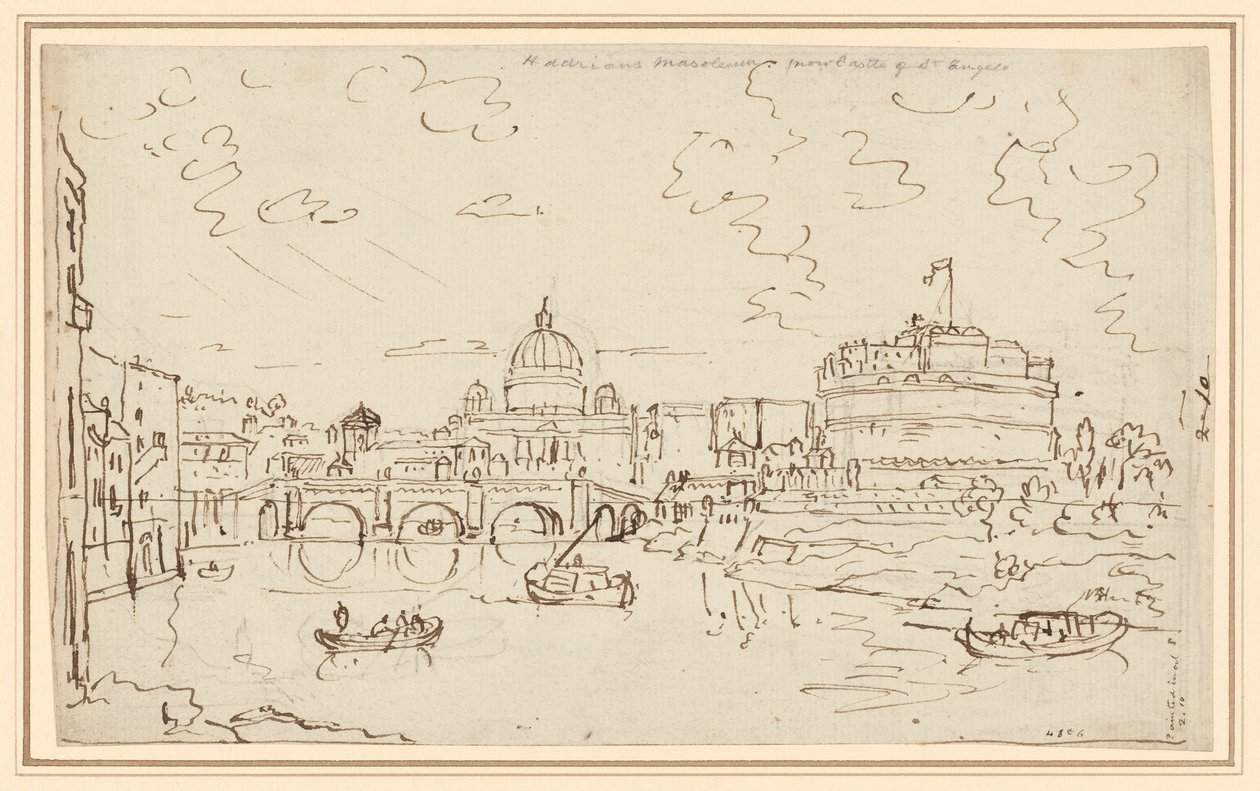De Tiber met Sint-Pieters en de Castel S. Angelo (recto) door William Marlow