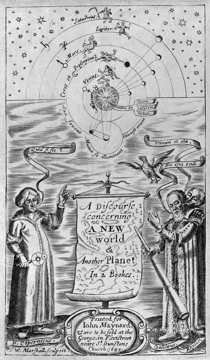 Een verhandeling over een nieuwe wereld en een andere planeet in 2 boeken, 1640 (frontispice) door William Marshall