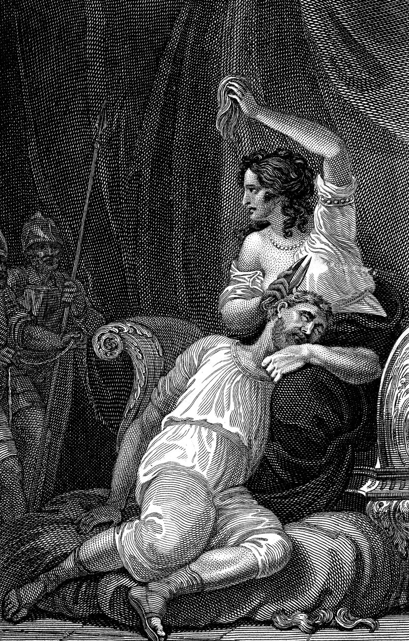 Delilah knipt Samsons haar af, waardoor hij zijn kracht verliest, 1820 door William Marshall Craig