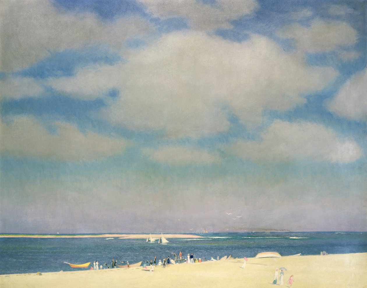 Zeegezicht met zandstrand (The Beach at Chatham) c.1915 (olieverf op doek) door William McGregor Paxton