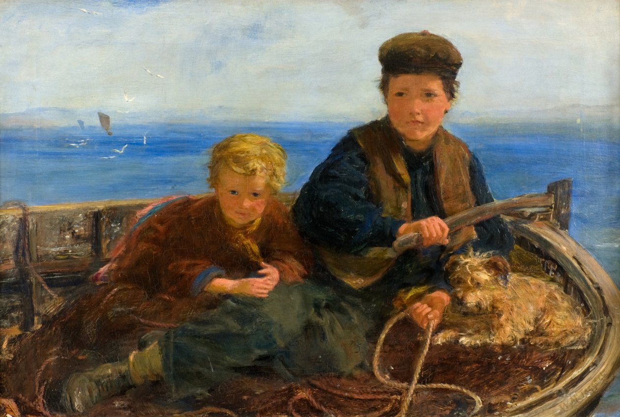 Twee Jongens en een Hond in een Boot, c.1871 door William McTaggart