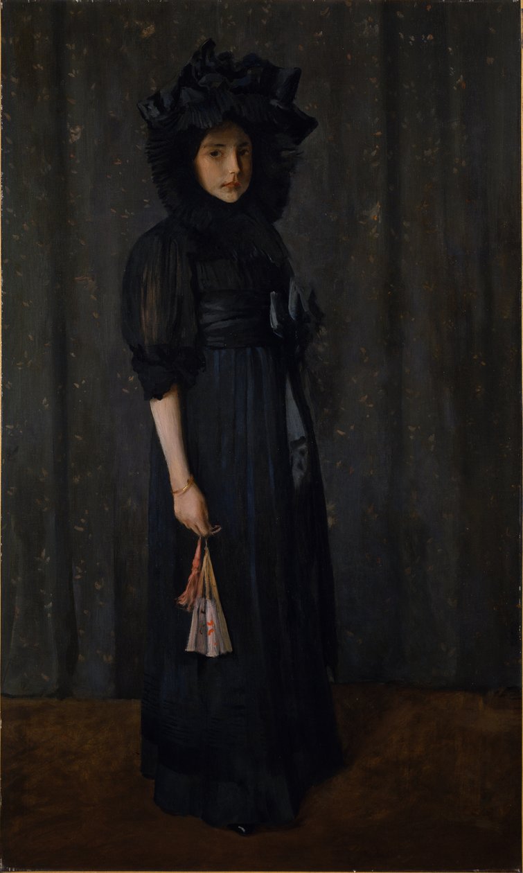 De dochter van de kunstenaar in de jurk van haar moeder (Jong meisje in het zwart) door William Merritt Chase