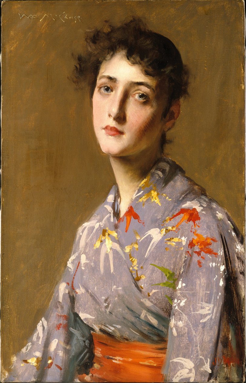 Meisje in Japans kostuum door William Merritt Chase