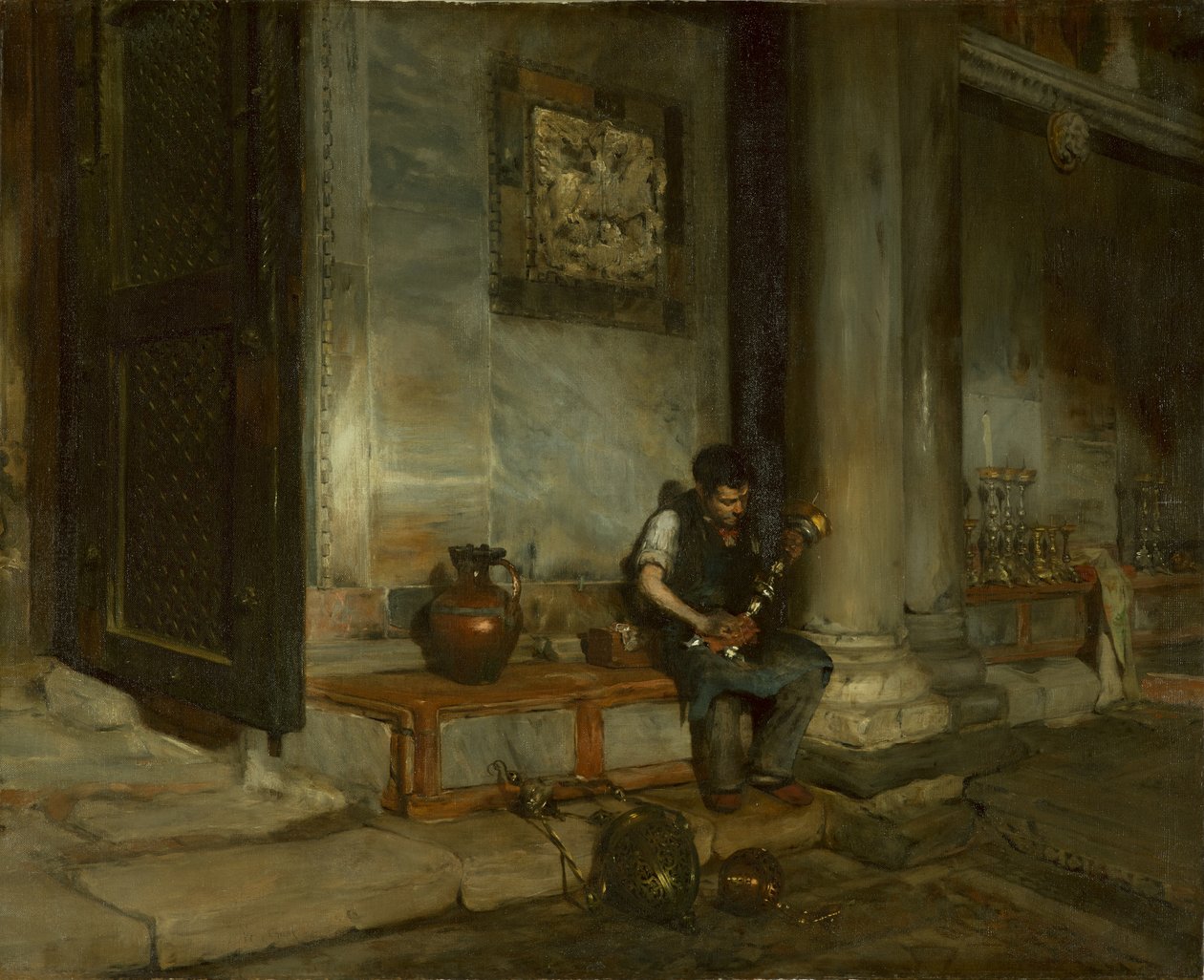 In de Doopkapel van San Marco, Venetië door William Merritt Chase