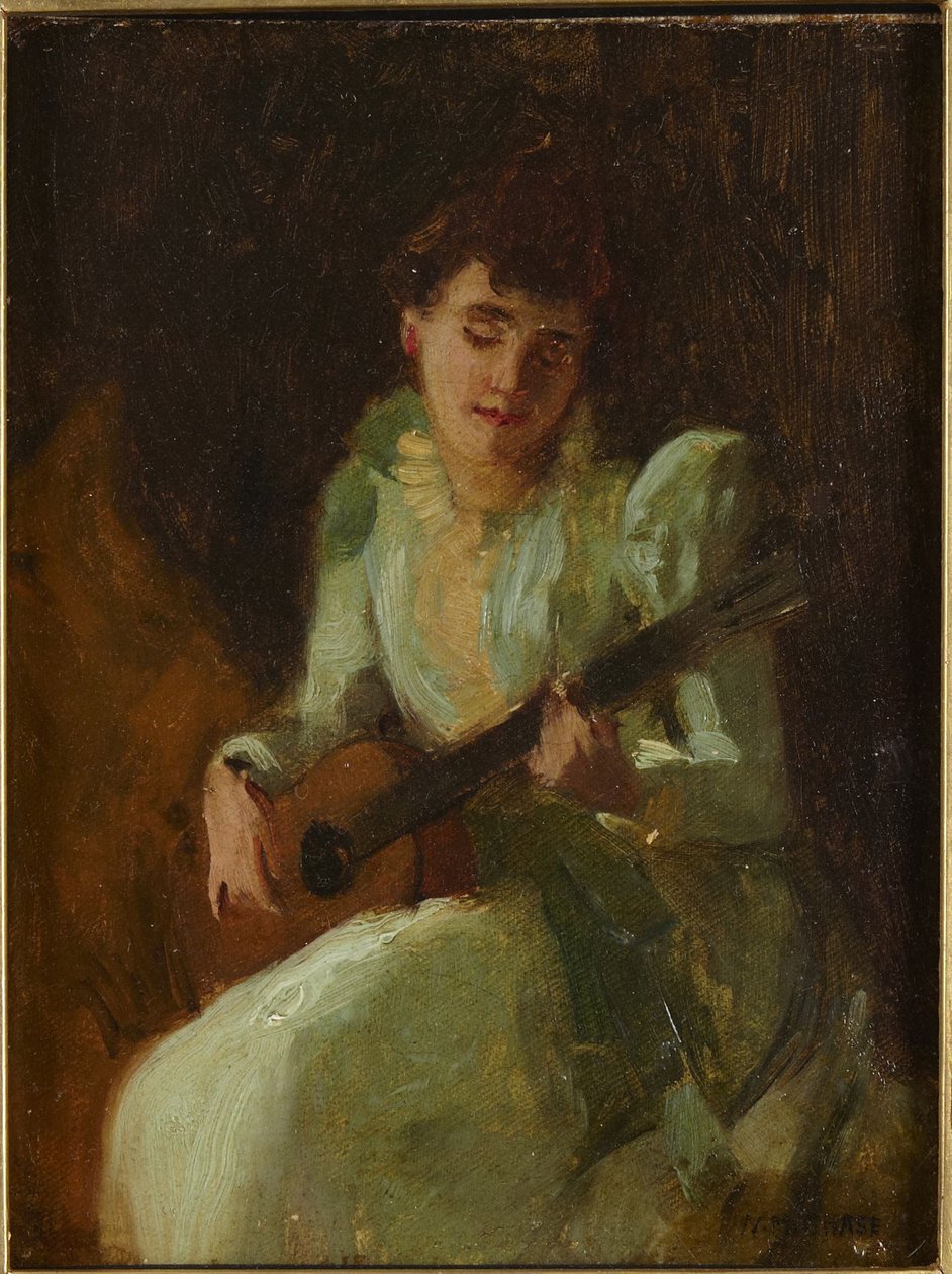 Dame die gitaar speelt door William Merritt Chase