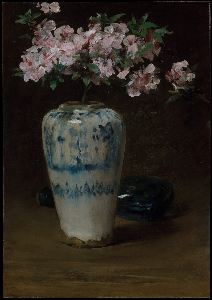 Roze azalea — Chinese vaas door William Merritt Chase