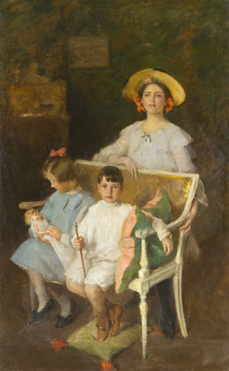 Portretgroep (Dorothy, Helen en Bob), ca. 1904 (olie op doek) door William Merritt Chase