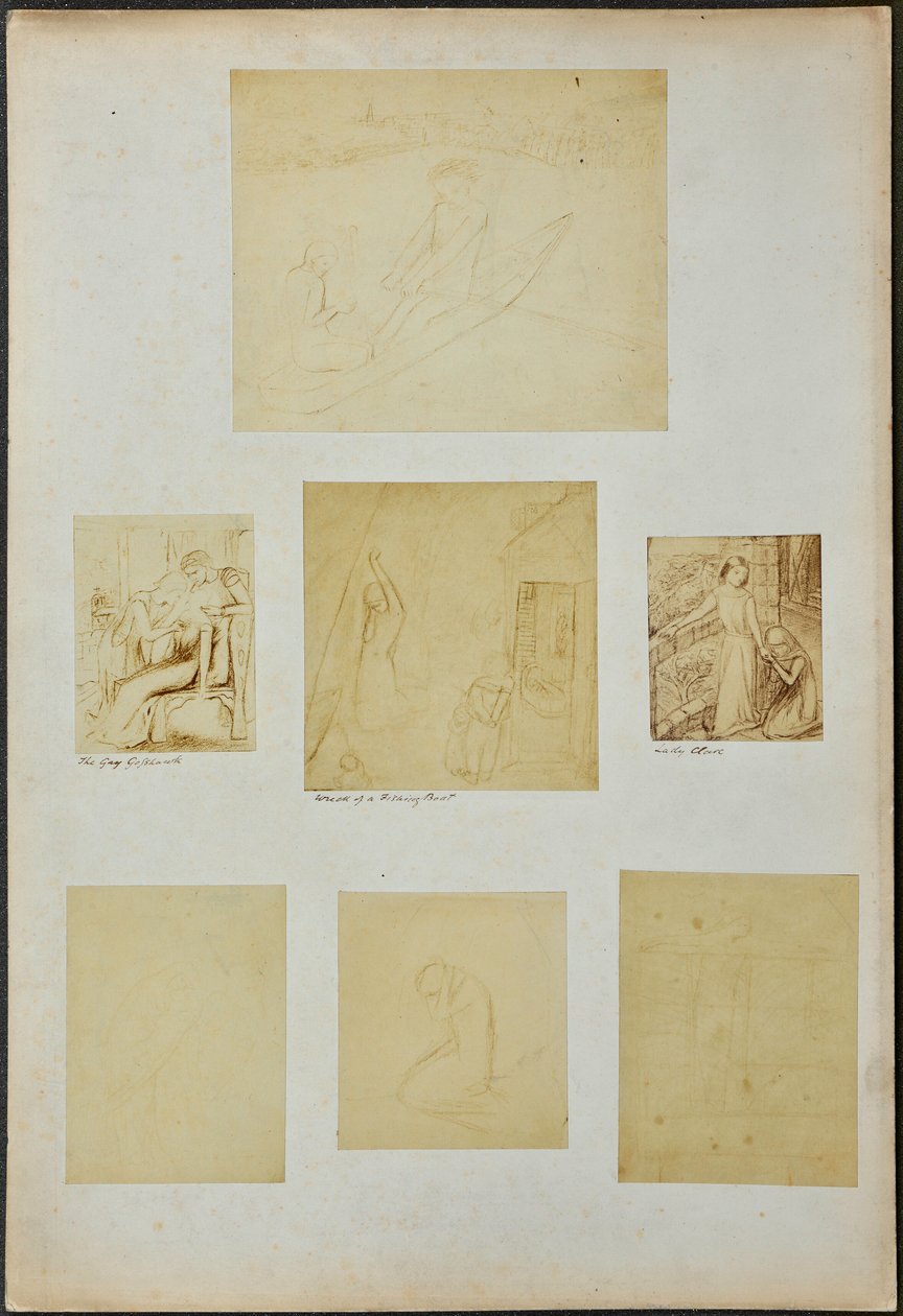 Studies voor "The Gay Goshawk", "Wreck of a Sailing Boat", "Lady Clare" en andere schetsen door William Michael Rossetti