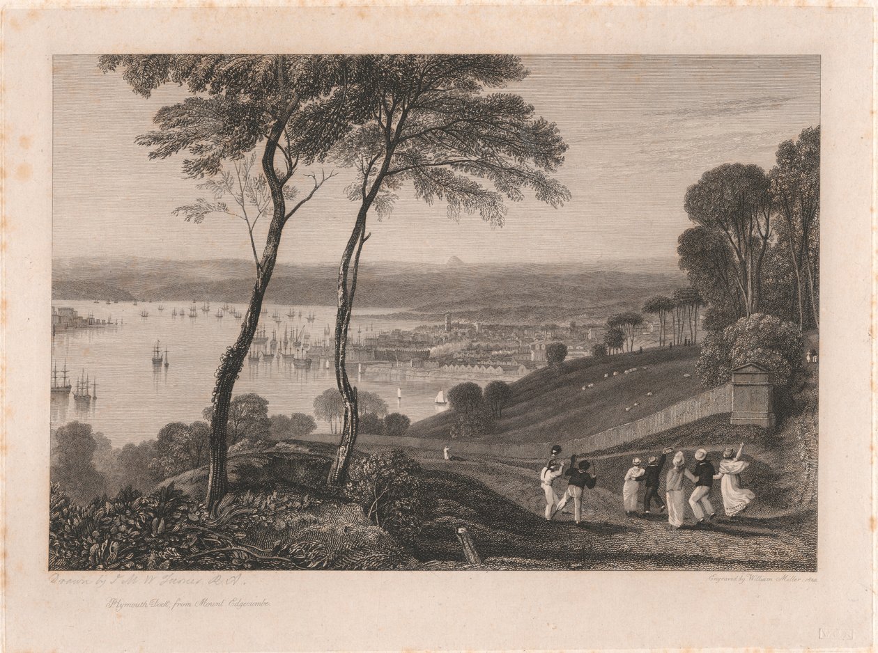 Plymouth Dock, vanaf Mount Edgecumbe door William Miller