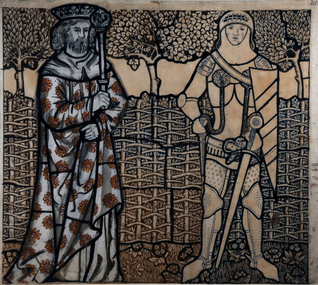 Koning Arthur en Sir Lancelot, 1862 door William Morris