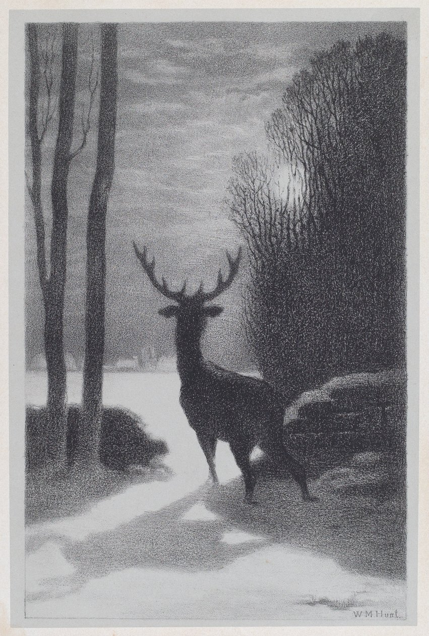 Hert in het maanlicht door William Morris Hunt