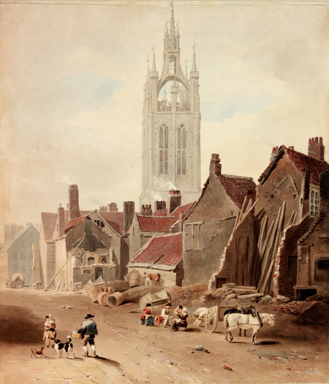 De sloop van huizen op de locatie van Collingwood Street, Newcastle upon Tyne door William Nicholson