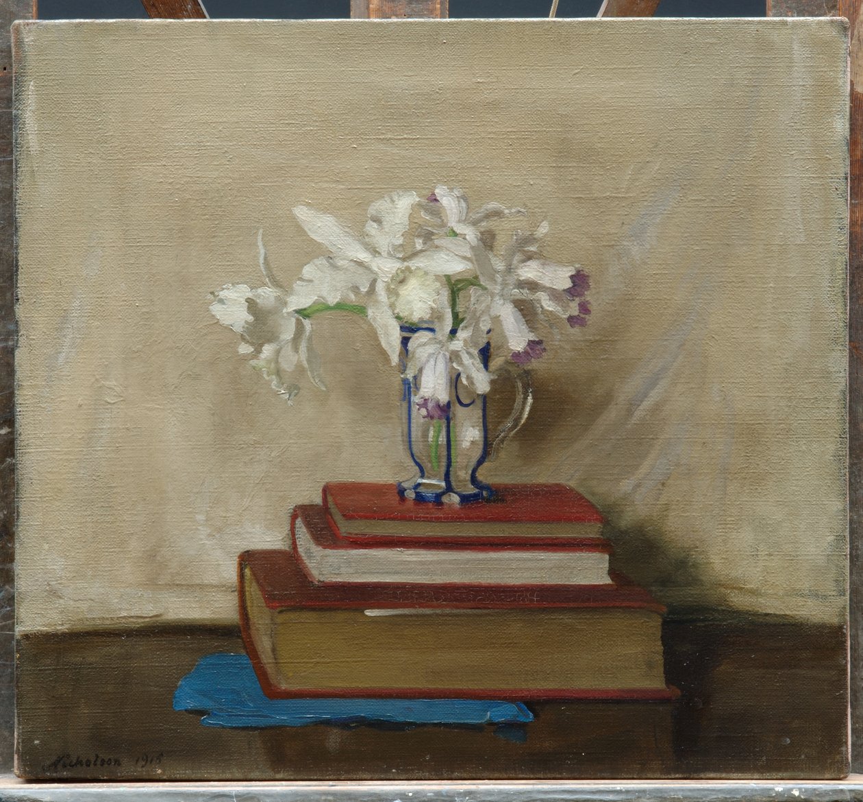Witte orchideeën op boeken door William Nicholson