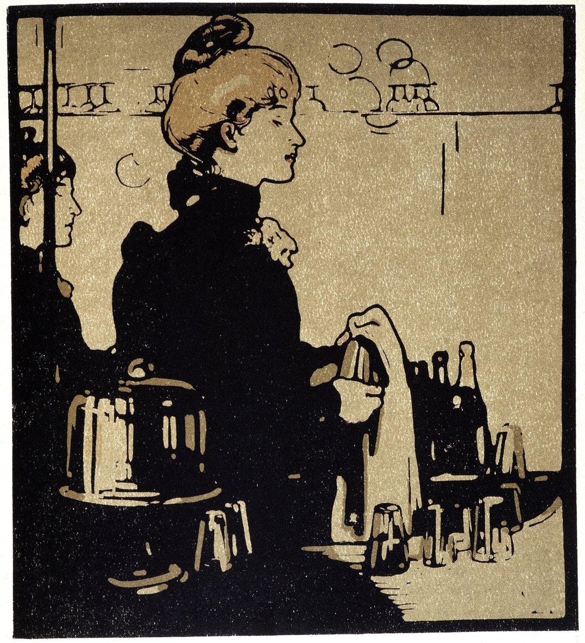 Jonge vrouw barkeeper, Londen - in "Types of London", door William Nicholson (1872-1949), ed Floury door William Nicholson