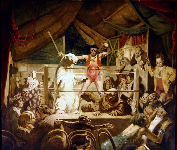 Mens versus beest, of De kermis in Neuilly door William Orpen