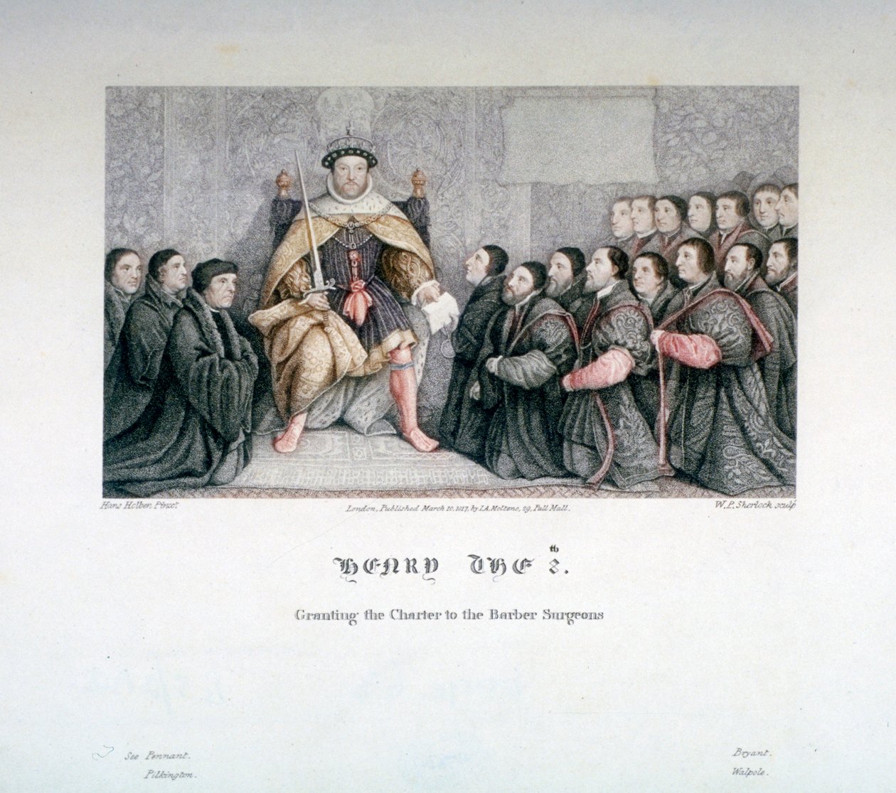 Hendrik VIII verleent het charter aan de Barbiers en Chirurgen door William P Sherlock