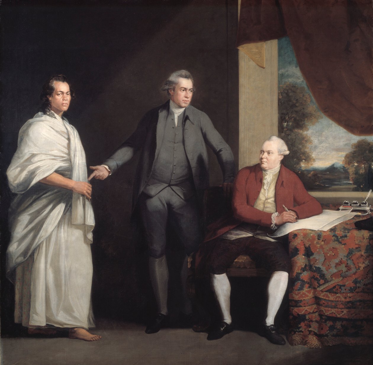 Omai, Joseph Banks en Dr. Daniel Solander, c. 1775-6 door William Parry