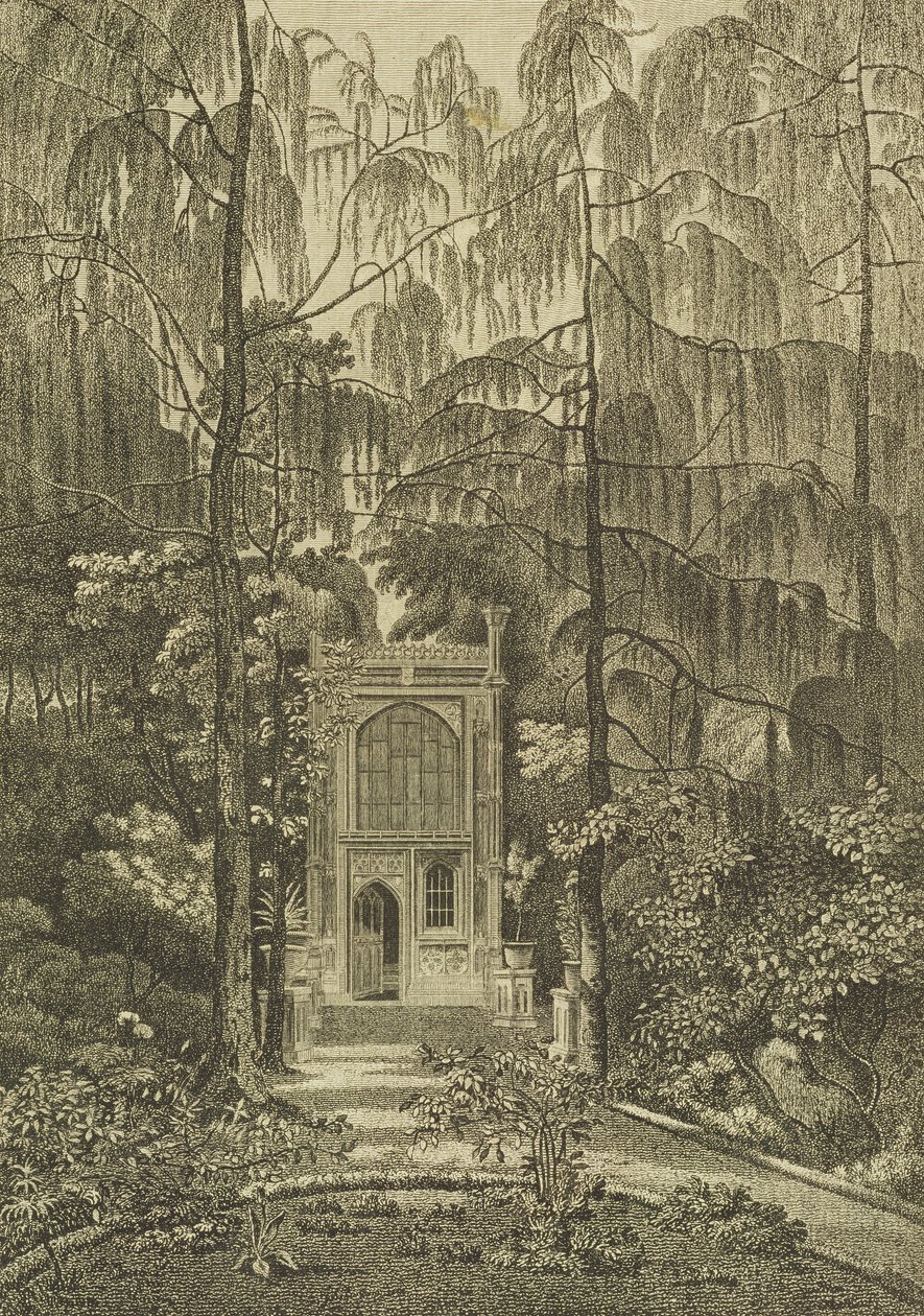 Uitzicht op de kapel in de tuin van Strawberry Hill, gegraveerd door Godfrey, 1784 door William Pars