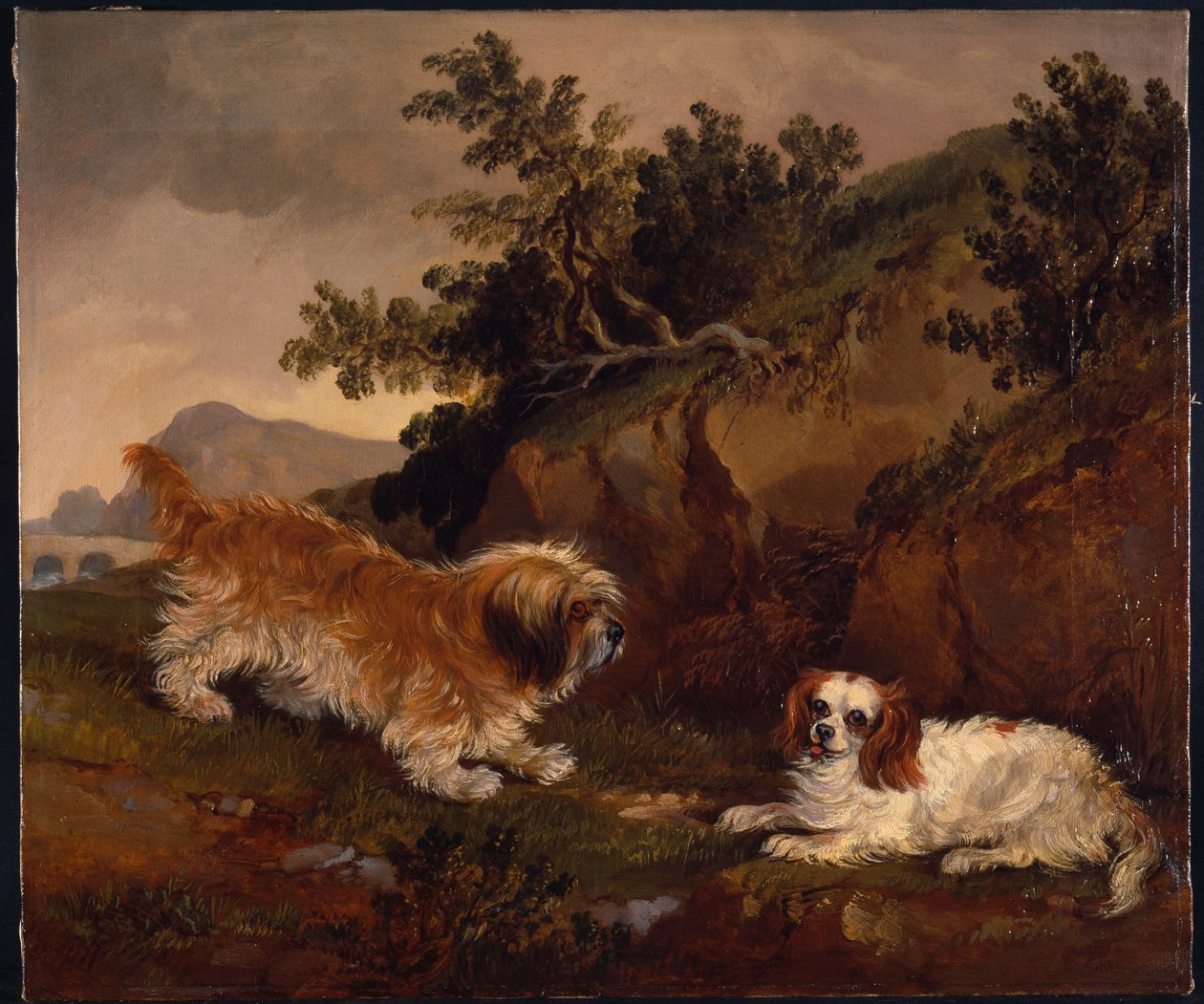 Landschap met spaniel en terriër door William Pascoe