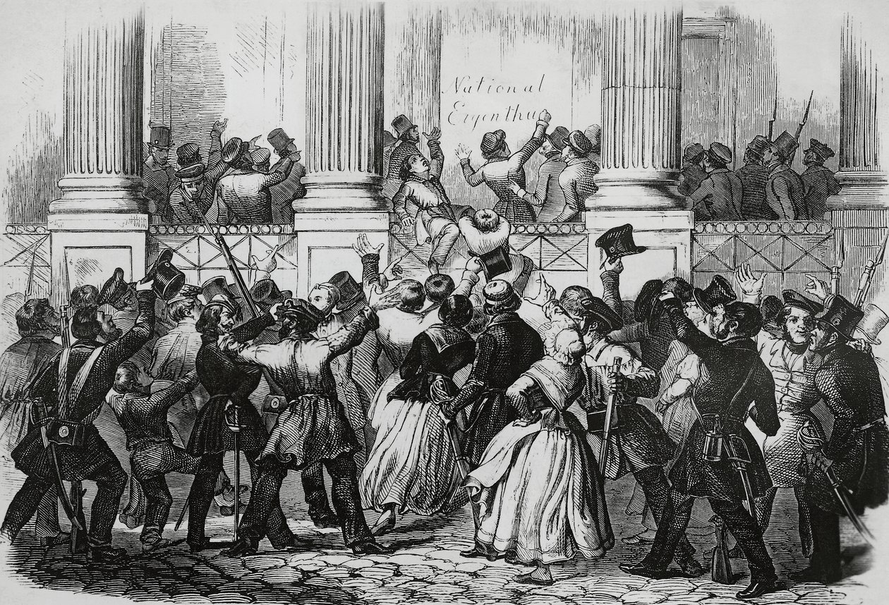 Revolutie in Berlijn voor het paleis van Willem I, maart 1848, Duitsland door Nicolas Toussaint Charlet