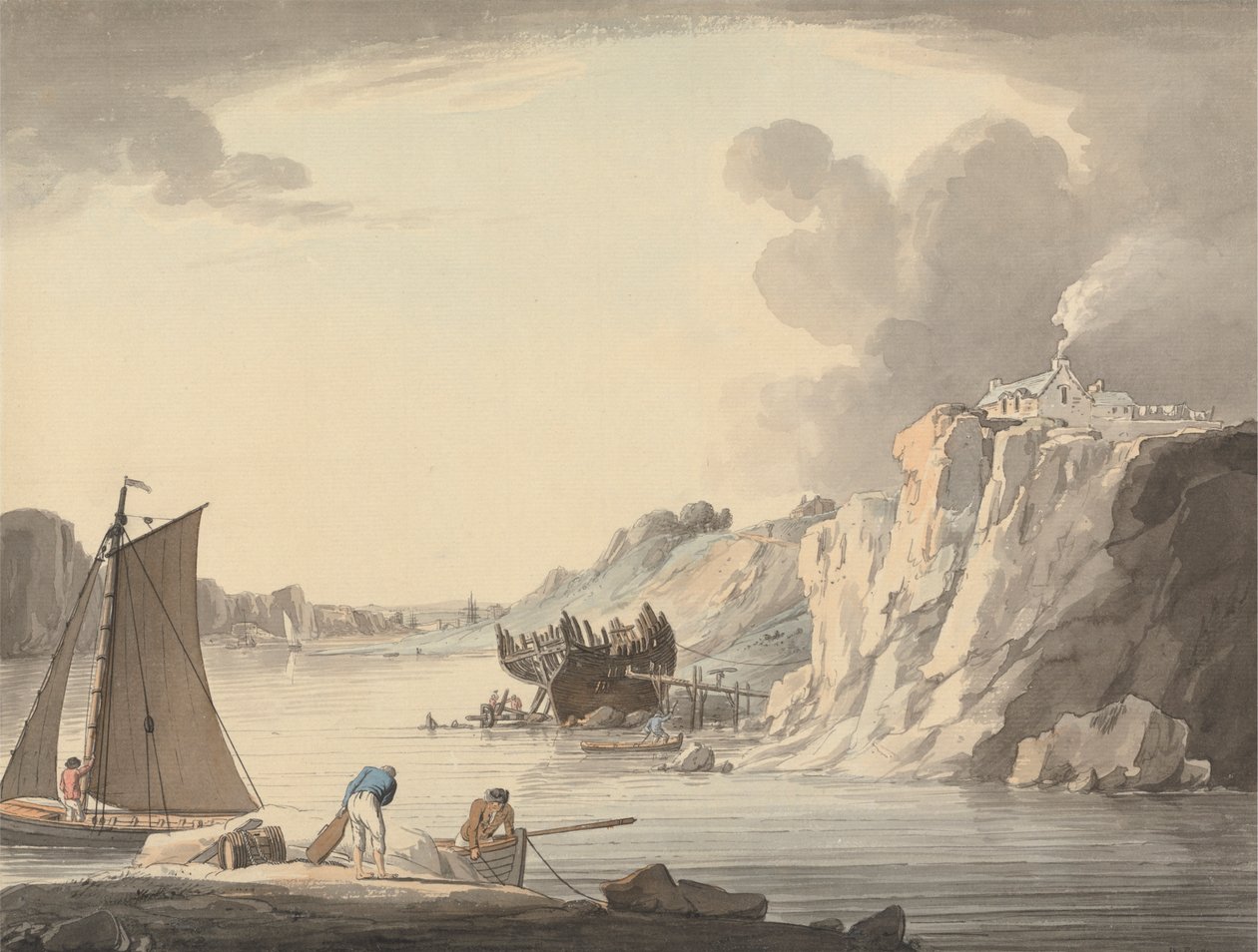 Ingang naar Stonehouse Creek, tussen Plymouth en Dock, Devon door William Payne