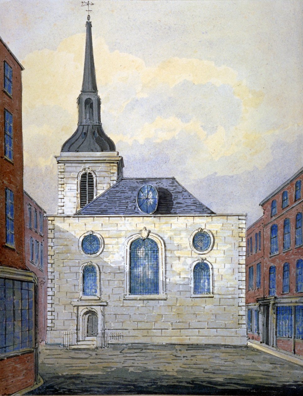 Kerk van St Mary Abchurch, City of London, ca. 1815 door William Pearson