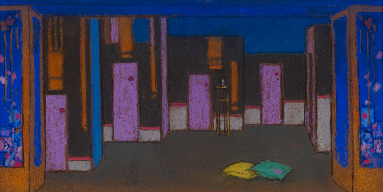 Hal met deuren (decorontwerp voor Alice-in-Wonderland, 1915) door William Penhallow Henderson