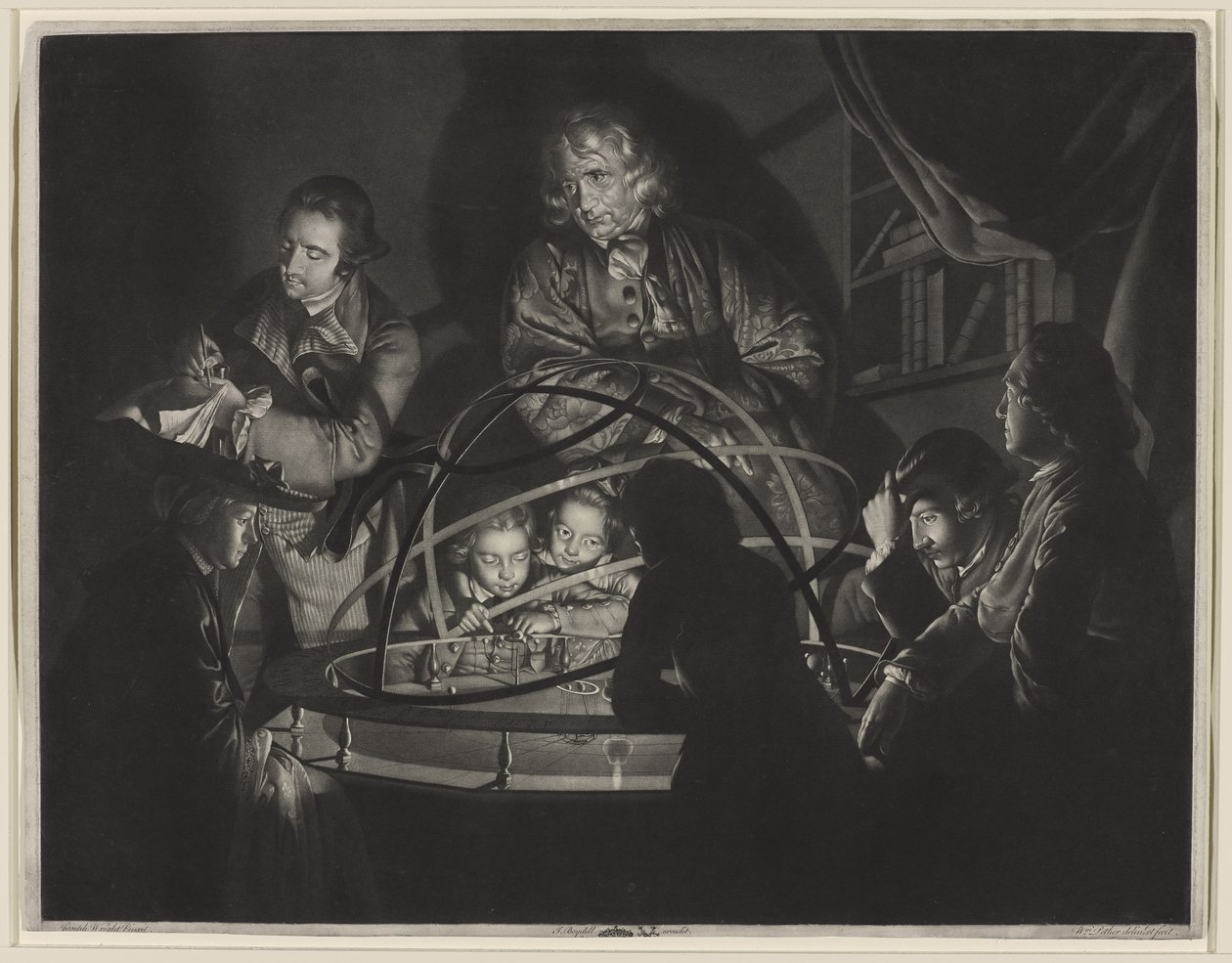 Een filosoof geeft een lezing in de planetarium, naar Joseph Wright of Derby door William Pether