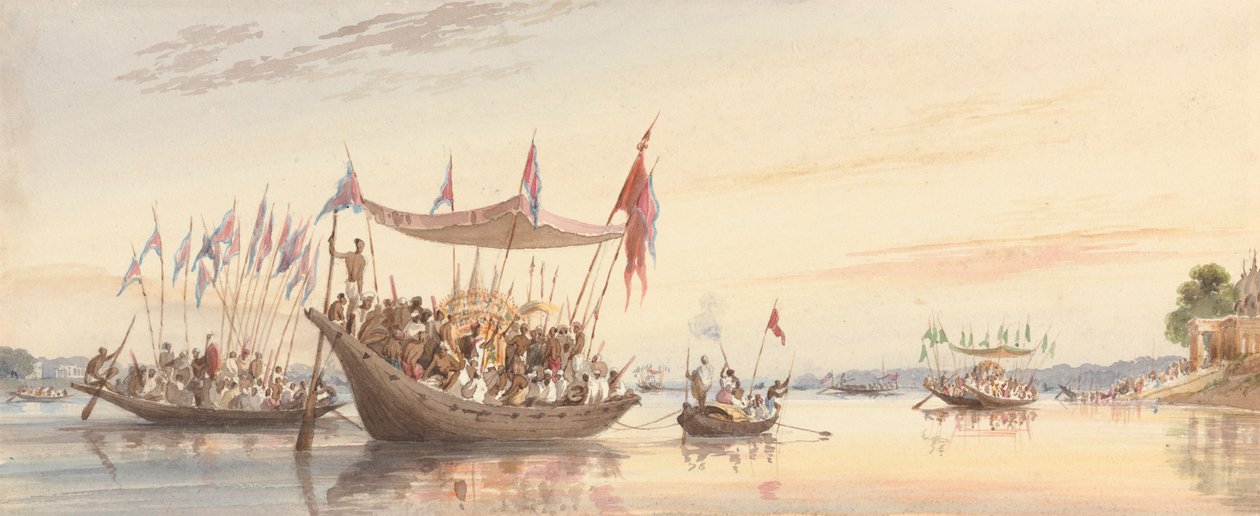 Isherah - Waterprocessie van het beeld van Doorga voorafgaand aan haar onderdompeling bij zonsondergang door William Prinsep