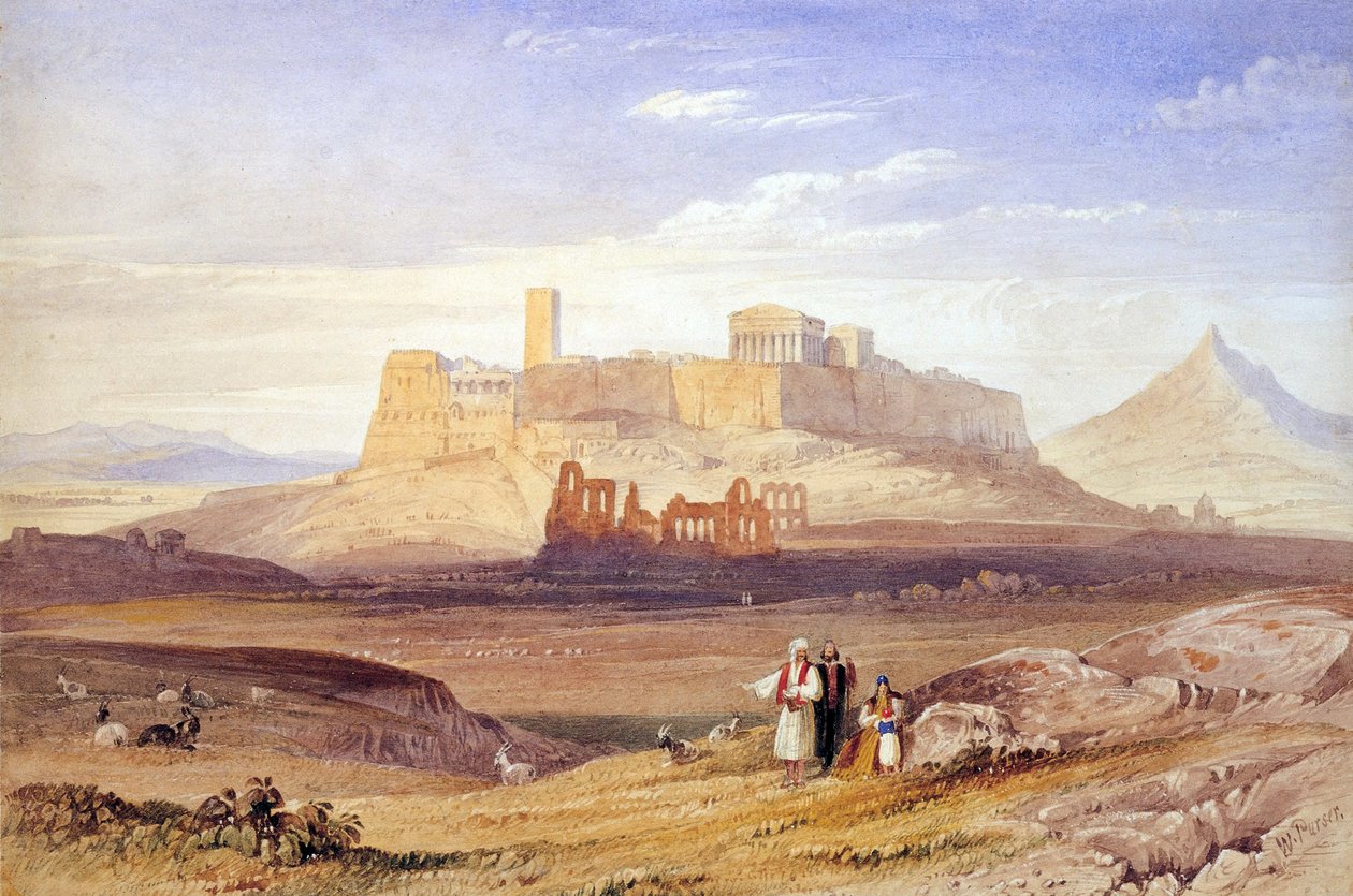 Uitzicht op Athene met de Akropolis en het Odeon van Herodes Atticus door William Purser