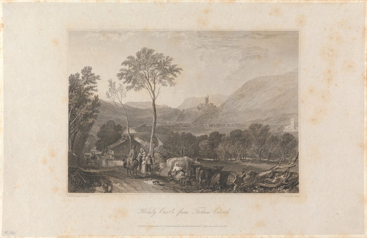 Hornby Castle gezien vanaf de kerk van Tatham door William Radclyffe