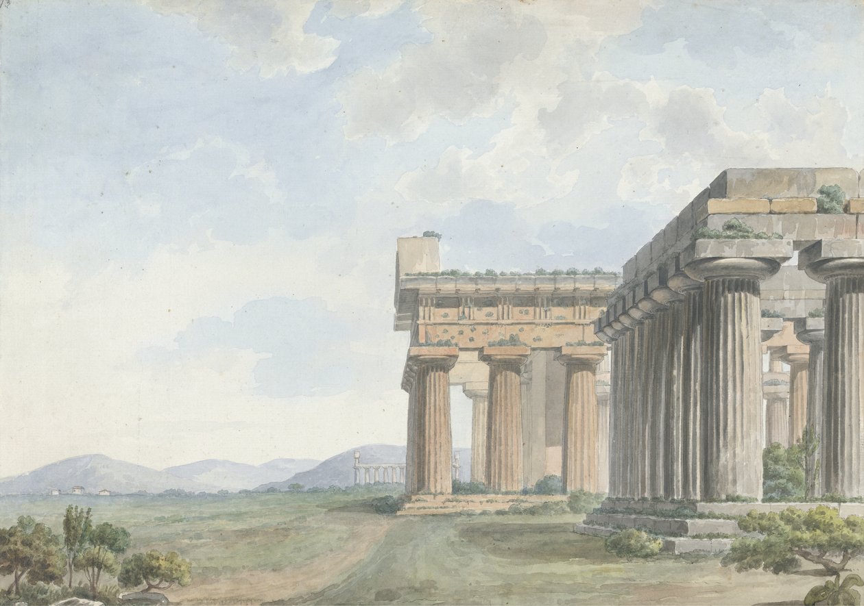 Gezichten in de Levant: Tempelruïnes in Paestum, c.1785 door William Reveley